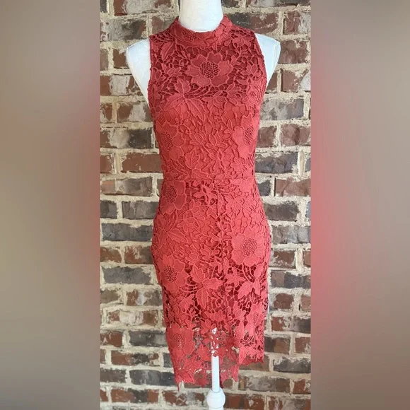 Astr Rich Red Lace Dress